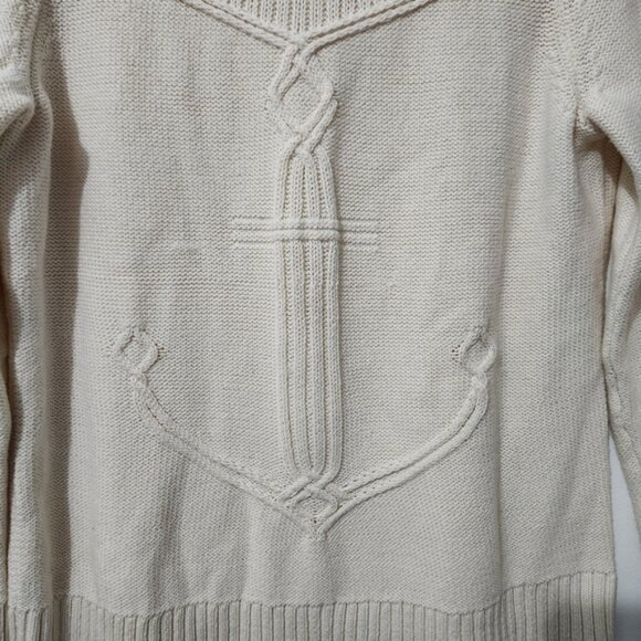 Talbots Cream Anchor Nautical Knit Pullover Sweater Size Medium Petite Women’s - Picture 2 of 6
